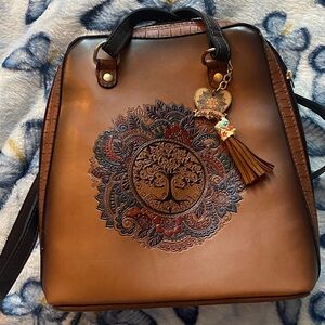 Brown Embossed Women Backpack